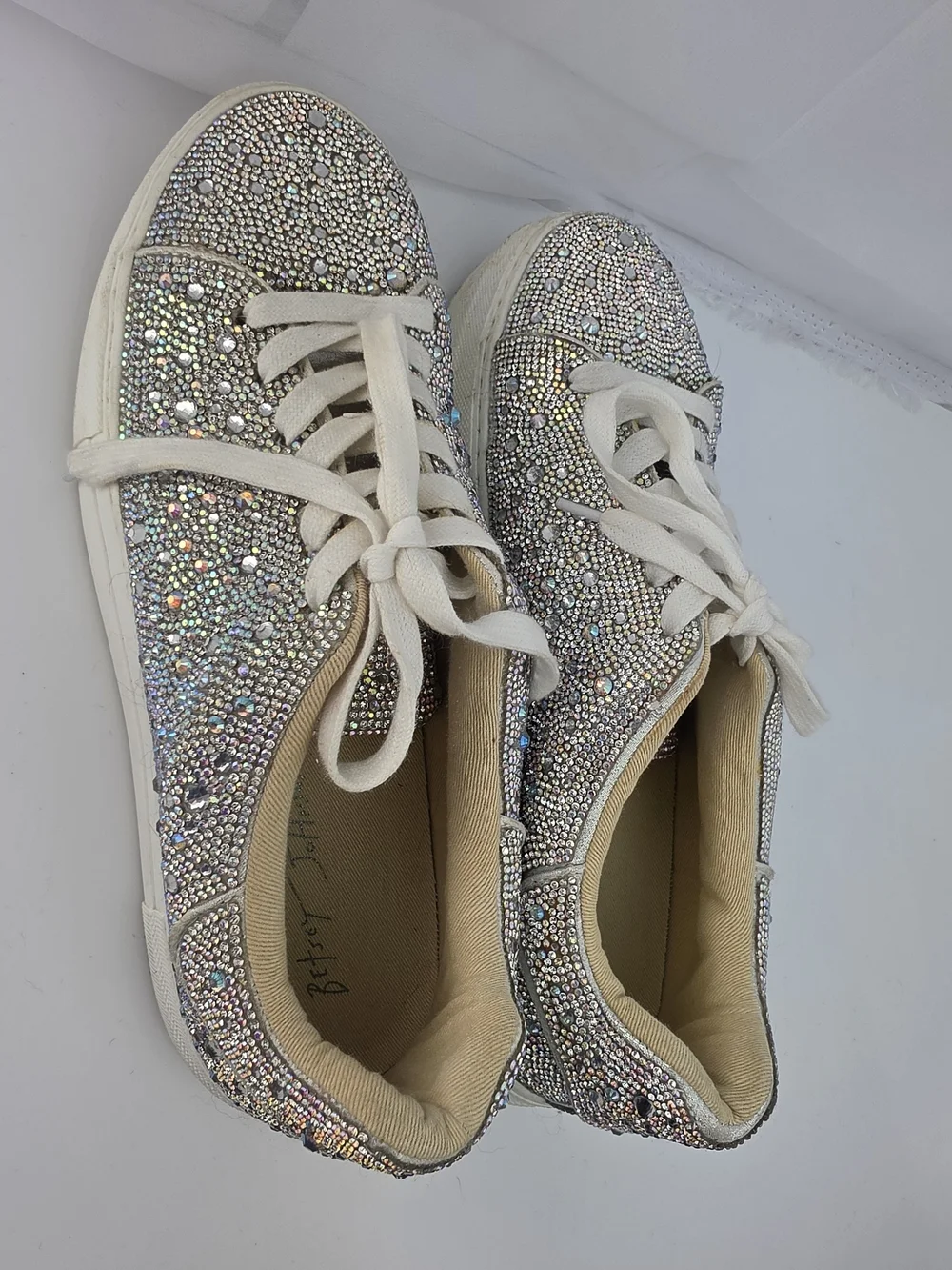 Betsey Johnson Sidny Rhinestone Crystal Embellished Platform Sneakers - White